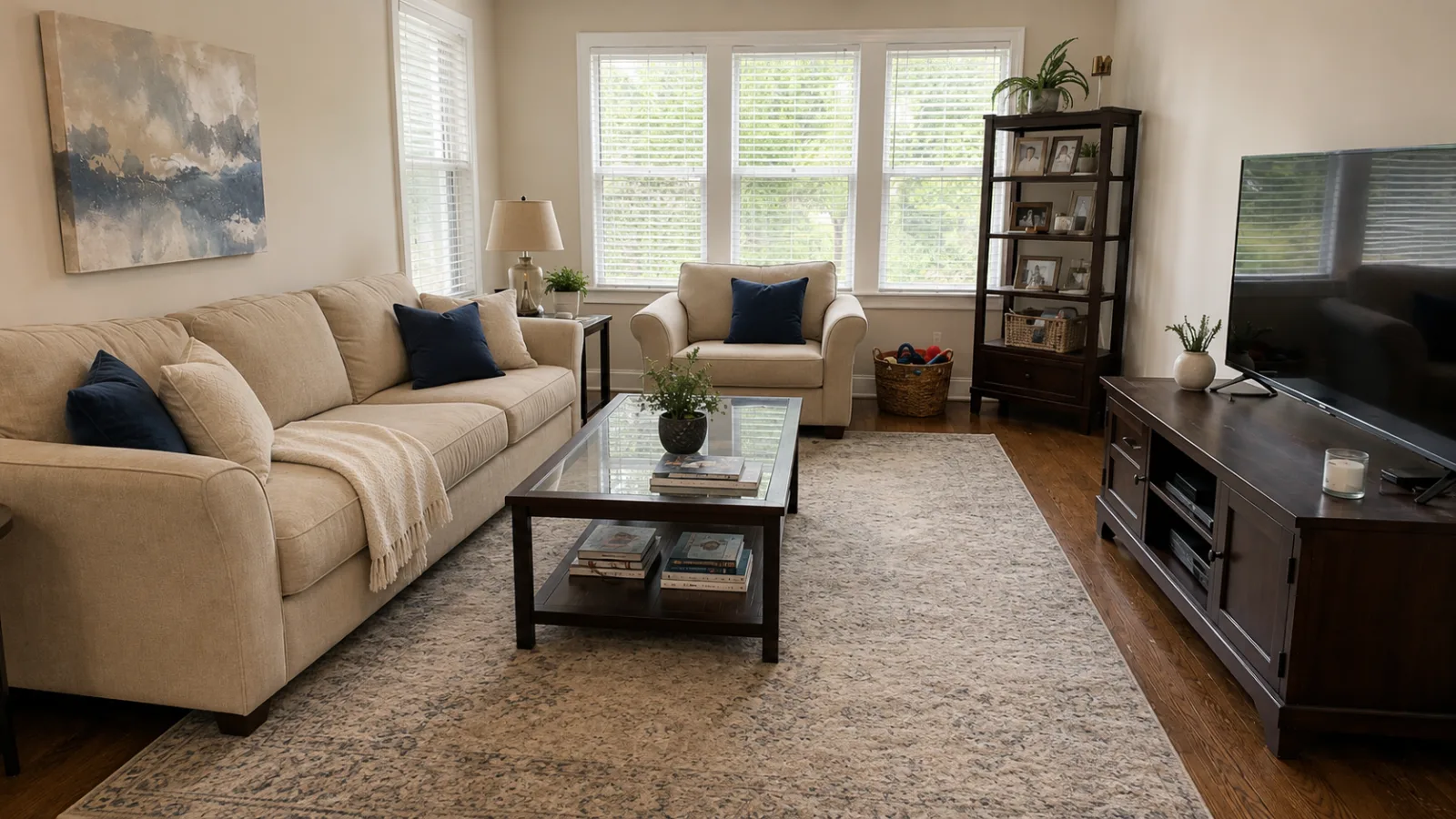 Tidy living room after a recurring house cleaning visit in Pennsylvania